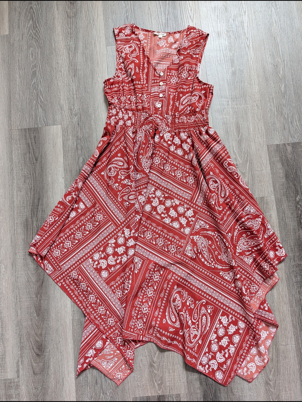 King’s Road Boho Maxi Dress Size Large Orange White Paisley Flowy Lightweight